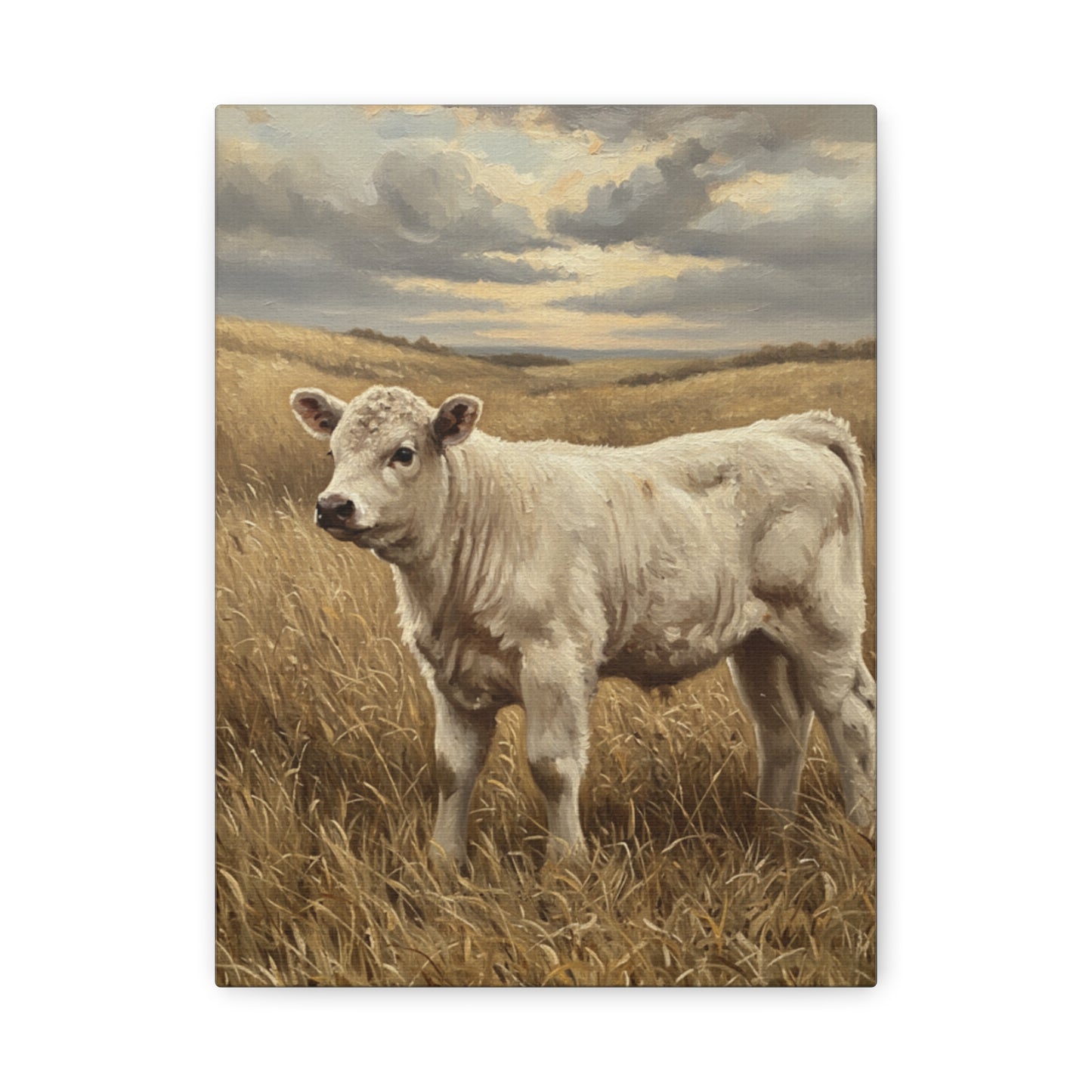 Calf in Golden Field Matte Canvas Sign - Rustic Wall Art