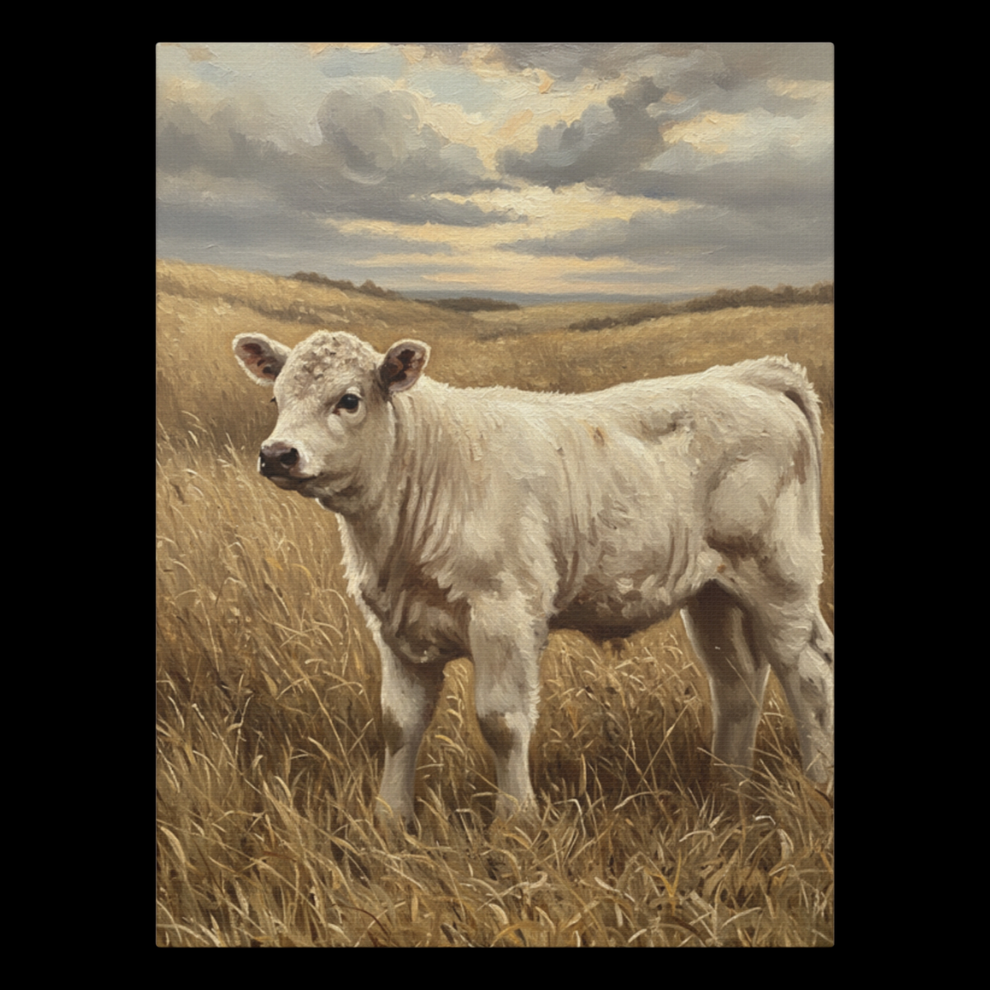 Calf in Golden Field Matte Canvas Sign - Rustic Wall Art