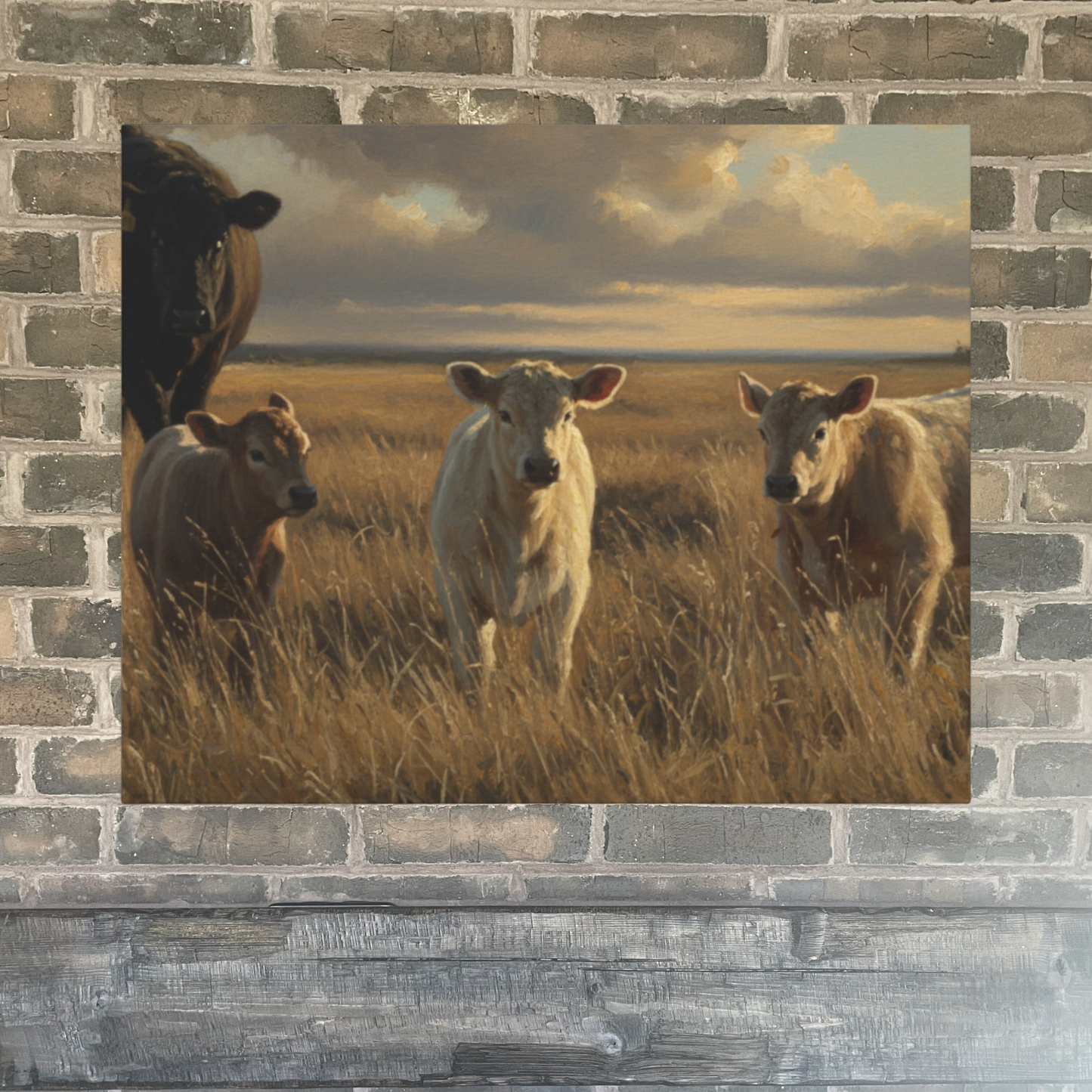 Calves Under Watchful Eyes - Matte Stretched Canvas