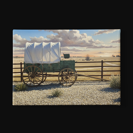1918 Covered Wagon on a Rustic Texas Ranch, Matte Canvas, 1.25"