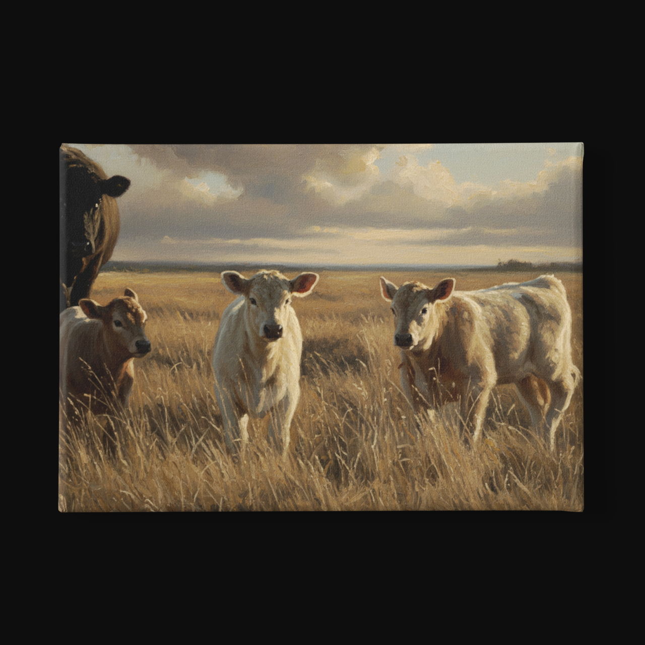 Calves Under Watchful Eyes - Matte Stretched Canvas